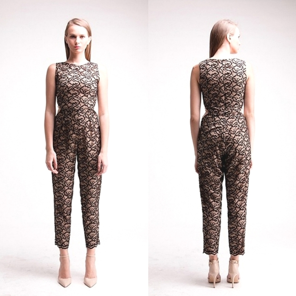 Vone Black Illusion Lace Sleeveless Jumpsuit Size M